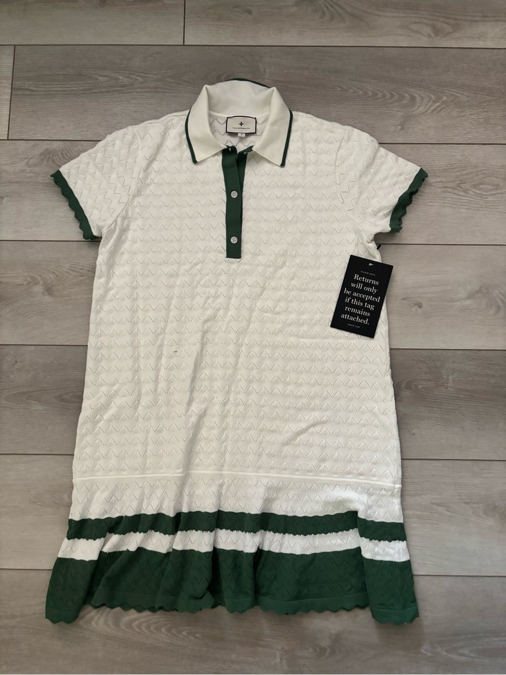 NWT TUCKERNUCK White Knit Polo Dress with Green Trim S - Picture 2 of 5